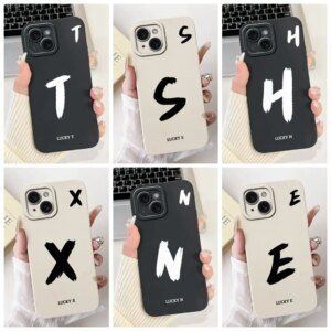 Funda For iPhone 15 Case Cover Silicone Simple Fashion A-Z Letter Pattern Design Phone Case For iPhone A3090 A2846 A3089 A3092