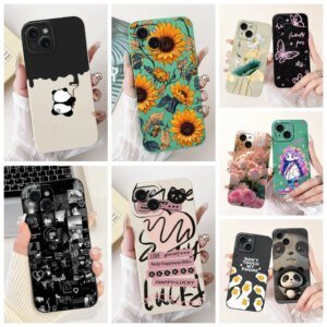 For iPhone 13 13Pro 13ProMax Case Aesthetic Luxury Flower Cute Cat Girls Silicone Cover For iPhone 13 Pro Max Phone Case Funda