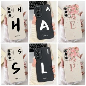 6.7" For Samsung Galaxy M16 Case Cover Simple Fashion A-Z Letters Luxury Flowers Crown Silicone Phone Case SM-M166P SM-M166P/DS