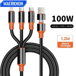 3 in 1 USB Braided Cable Type C Cord Line Fast Charging Mobile Phone USB C Data Cable For iPhone 15 Pro Samsung Xiaomi Huawei