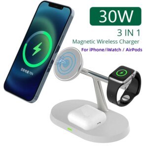 Wireless Charger Stand Magnetic for iPhone 15 14 13 12 Pro Max Apple Watch 9 8 7 Airpods Pro 3 In 1 Fast Phone Charging Sation