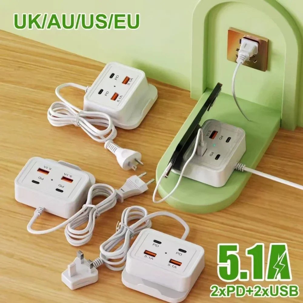 Muti 4 Ports USB Charger 5.1A PD Type C Fast Charging EU US Plug For iPhone 15 Samsung Xiaomi Phone Quick Power Wall Adapter 1 Muti 4 Ports USB Charger 5.1A PD Type C Fast Charging EU US Plug For iPhone 15 Samsung Xiaomi Phone Quick Power Wall Adapter
