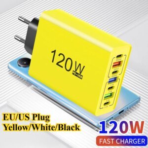 USB C Phone Charger 120W Multi Ports Fast Charging Type C Wall Charger Adapter For iPhone 15 16 Samsung Xiaomi Huawei EU/US Plug