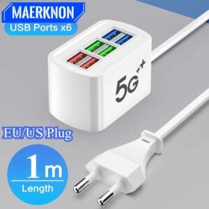 USB Power Strip Phone Charger Multi 6 Ports Universal Adapter Fast Quick Charging Head Socket Wall Charger Socket HUB Splitter