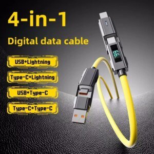 4 in 1 USB C Data Cable Digital Display Silicone for Iphone PD 66W Zinc Alloy Fast Charging Cable Line Type C with LED Design