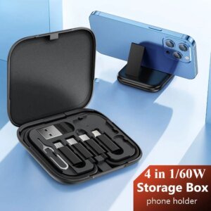 60W USB C To USB Type C Cable 4 in 1 Multifunction Data Cord Storage Box For iPhone Samsung Xiaomi Micro USB Fast Charging Cable