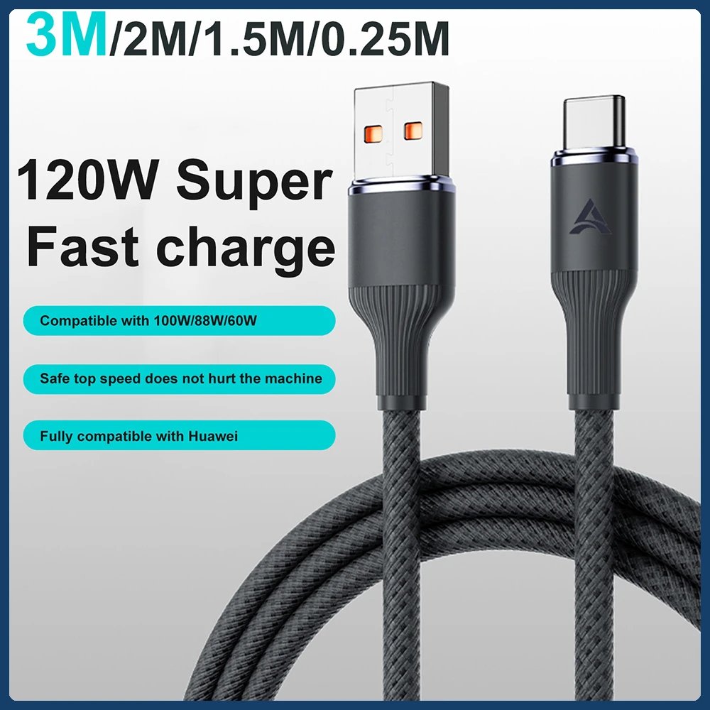 Fast Charging Data Cable 120W USB A To USB C 0.25/1/2/3m Durable Braid Line for IPhone 15 16 Xiaomi Huawei P60 Phone Charge Wire 1 Fast Charging Data Cable 120W USB A To USB C 0.25/1/2/3m Durable Braid Line for IPhone 15 16 Xiaomi Huawei P60 Phone Charge Wire