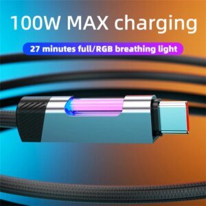 USB Type C Cable 100W 5A Super Fast Charging USB C to USB C Data Cord For iPhone Samsung Xiaomi Quick Charge Phone Charger Cable