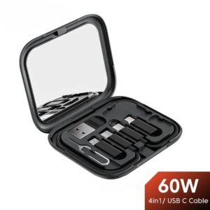 60W USB Type C To USB C Cable 4 In 1 Mini Data Cable Set Storage Box Fast Charging Charger Mobile Phone Holder For Xiaomi Huawei