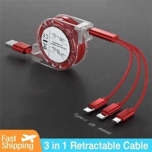 Retractable Data USB Cable 3 in 1 for iPhone 13 Charger Fast Wire Charging Cable For Android Phone Type C Xiaomi Huawei Samsung