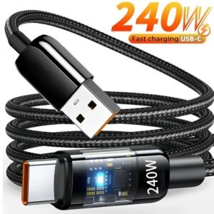 10A USB to Type C Data Cable 240W Super Fast Charging QC3.0 Fast Charger Cable LED Phone Charger Cord For Samsung Xiaomi Huawei