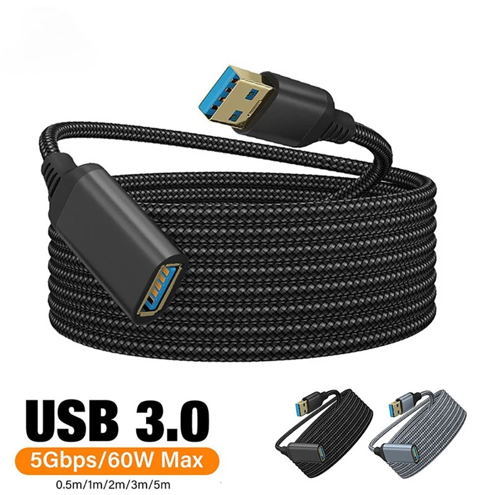 Data Extension Cable USB 3.0 0.5/1/2/3/5M Nylon Braided Male To Female Transmission Cord Computer Camera Printer Extension Wire 1 Data Extension Cable USB 3.0 0.5/1/2/3/5M Nylon Braided Male To Female Transmission Cord Computer Camera Printer Extension Wire