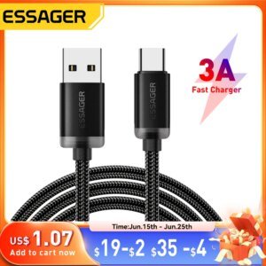 Essager 3A USB Type C Cable USB A To Type C Fast Charging Cables For iPone 15 Samsung Xiaomi Mobile Phone Data Charger Wire Cord
