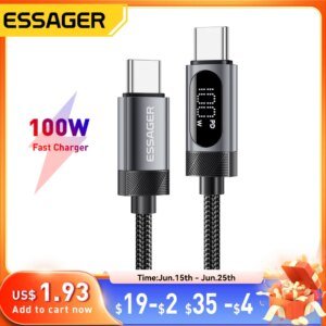 Essager Digital Dispaly USB C Cable For iPhone 16 15 Xiaomi Huawei 100W PD Fast Charging For Macbook iPad Type C to Type C Cable