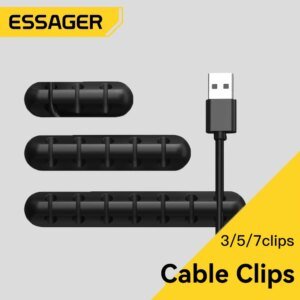Essager Cable Organizer USB Cable Wire Holder Headphone Earphone Mouse Charger Cord Protector Desk Winder Clip Cable Management