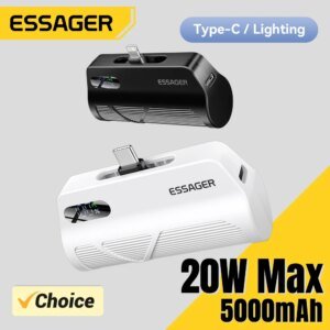 Essager Mini Power Bank 20W 5000mAh Type-C/Lighting Fast Charging External Battery for iPhone 16 15 14 13 Pro Max Samsung Xiaomi