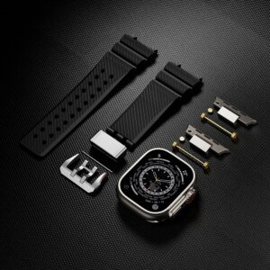 Strap For Apple Watch Ultra 2 Band 49mm 44mm 45mm 46mm Rugged metal+rubber Silicone Bracelet iWatch Series 10 9 6 3 7 8 SE bands