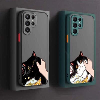 Black Cat Snacking Cartoon Phone Case For Samsung Galaxy S24 Case S23 Ultra S22 S21 S20 FE S10 Plus For Samsung S24 Note20 Cover