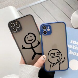 Funny Middle Finger Cute Man Phone Case For Apple iPhone 14 15 Plus 11 13 Pro Max 12 Mini XS 8 15 Pro Frosted Translucent Covers