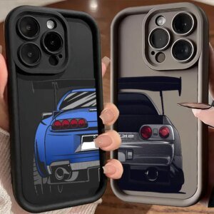 Cartoon Tokyo JDM Male Car Soft TPU Case For iPhone 16 15 11 13 14 12 Pro Max 15 Plus Mini 16Pro Shockproof Silicone Phone Cover