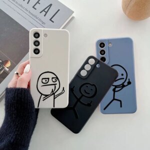 Funny Middle Finger Cute Man Liquid Silicon Case For Samsung Galaxy S24 S23 S22 Ultra S21 S20 FE S10 S24 Plus Luxury Phone Cover