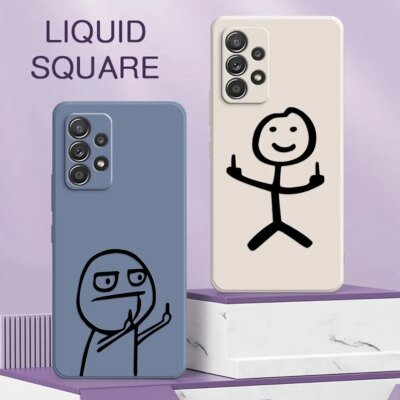 Funny Middle Finger Cute Man A54 Case For Samsung Galaxy A53 A33 A34 A52 A54 A72 A73 A32 A42 A51 A71 4G A7 Liquid Silicone Cover