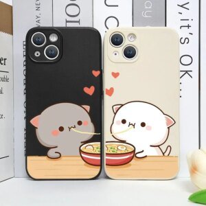 Funny Cartoon Lovers Peach Cat Couple Phone Case for IPhone 11 12 13 14 15 16 Pro Max Mini X XS SE20 8 7 Plus Paired Soft Covers