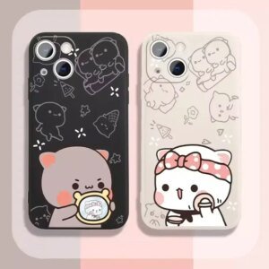 Cartoon Peach Mochi Cat Couple Phone Case for IPhone 16 15 14 13 12 11 Pro Mini X XS MAX 7 8 Plus Cute Animal Paired Soft Covers