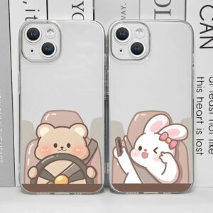 Funny Bunny Bear Lovers Couple Phone Case for IPhone 16 15 14 13 12 11 Pro Mini X XS MAX 7 8Plus Soft Paired Cover for IPhone 11