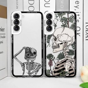 Artistic Funny Skeleton Skull Phone Case for Samsung Galaxy S25 S24 S23 Ultra S22 Plus S21 FE 5G Clear Soft Covers Couple Fundas