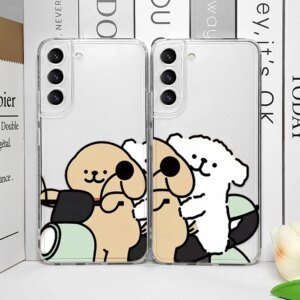 Cartoon Motorcycle Dogs Couple Phone Case for Samsung Galaxy S21 S22 S23 S24 S25 Ultra Plus FE Clear Covers Paired Lovers Fundas