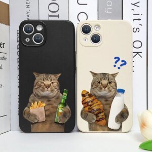 Funny Animal Beers Cat Phone Case for IPhone 16 15 14 13 12 11 Pro Max Mini X XS 7 8Plus SE2 Soft Silicone Cover Creative Fundas