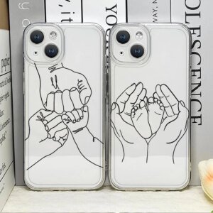 Warm Family Holding Hands Couple Phone Case for IPhone 16 11 12 13 14 15 Pro Max 7 8Plus 16E X XS Clear Soft Cover Abstract Line