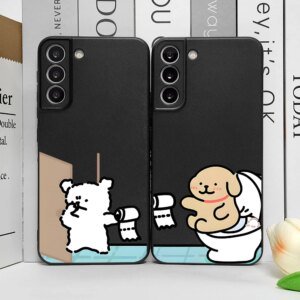 Funny Animal Dog Couple Phone Case for Samsung Galaxy S25 Plus S21 FE S22 S23 S24 Ultra Shockproof Soft Cover Paired Fundas Skin