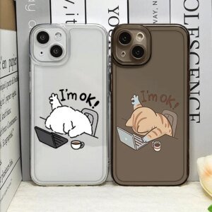 Creative Overtime Cat Dog Couple Phone Case for IPhone 16 15 14 Pro Max Soft Cover for Iphone 11 12 13 Mini XS Plus Paired Coque