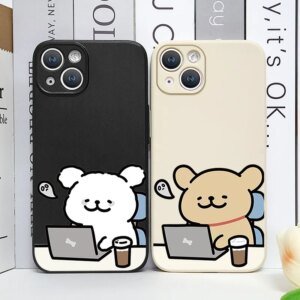 Cute Cartoon Animal Working Dog Couple Paired Phone Case for IPhone 16 15 14 11 Pro Max 13 12 Mini XR XS X 7 8 14Plus Soft Cover