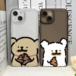 Funny Cartoon Animal Line Dog Couple Phone Case for IPhone 16 15 14 11 Pro Max 13 12 Mini XR XS X 7 8 16 Plus SE2 Soft TPU Cover