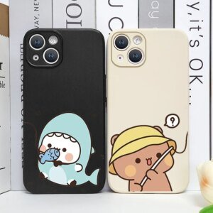 Cute Cartoon Bubududu Panda Shark Couple Phone Case for IPhone 16 15 14 13 12 Pro Max Mini X XS 11 8 7 Plus SE2 Soft Cover Coque
