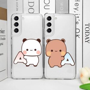 Cartoon BUBUDUDU Initial Letter A Z Phone Case for Samsung Galaxy S25 S24 S23 S22 Ultra S21 Plus S20 FE Couple Clear Soft Covers