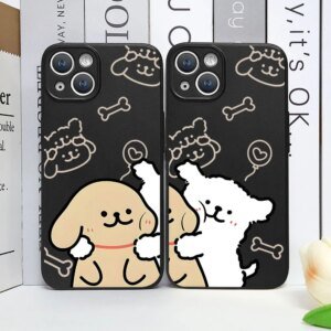 Funny Animal Dog Couple Phone Case for IPhone 11 12 13 14 15 16 Pro Max 7 8Plus X XS MAX SE2 Shockproof Soft Cover Paired Fundas