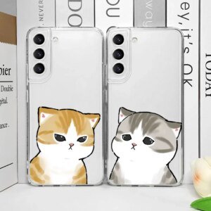 Funny Cartoon Cats Couple Phone Case for Samsung A55 A54 A53 A52 A51 A50 A70 A32 A31 A13 5G Clear Soft Covers Cute Animal Fundas