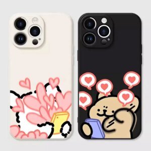 Funny Animal Dog Couple Phone Case for IPhone 16 15 Pro Max 13 12 11 XS MAX X 7 8 14Plus SE2 Shockproof Lovers Cover Fundas Skin