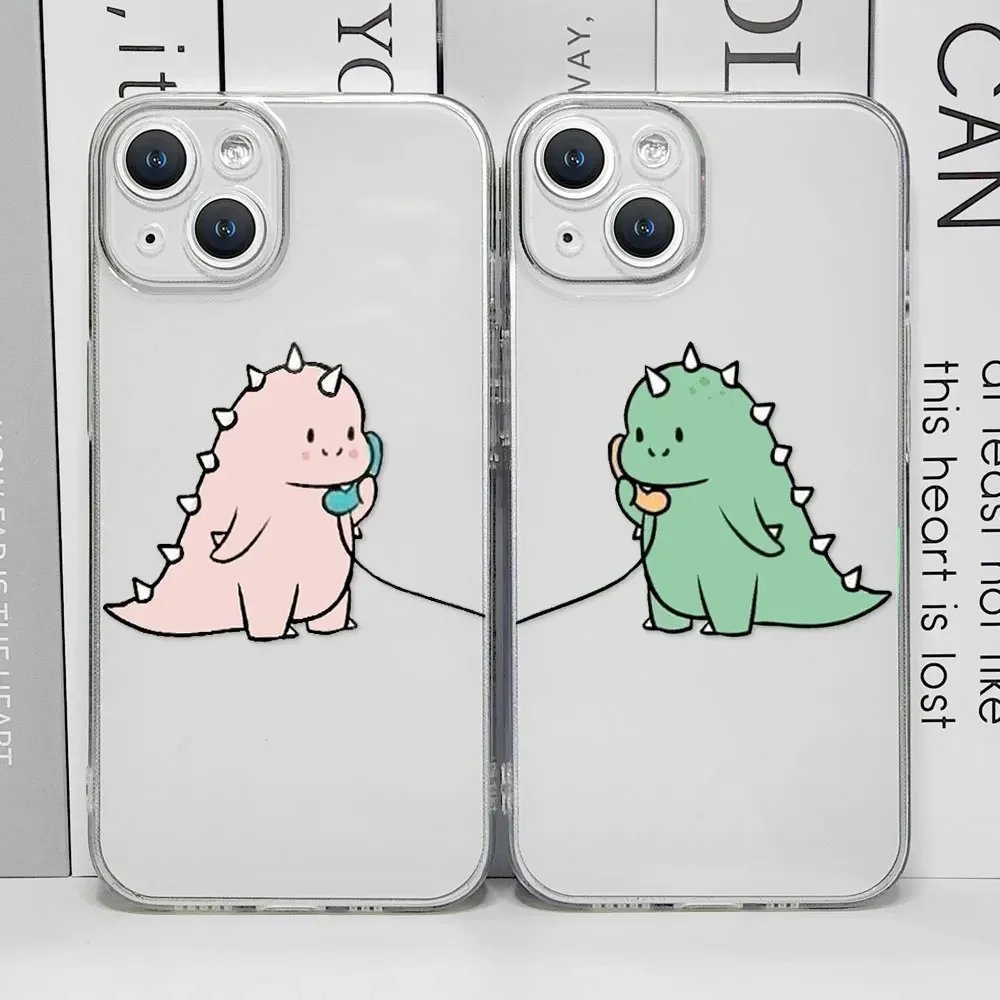 Cute Green Pink Dinosaur Couple Clear Phone Case for IPhone 13 12 11 14 15 16 Pro MAX XS X SE2 7 8 Plus Soft Paired Cover Fundas 1 Cute Green Pink Dinosaur Couple Clear Phone Case for IPhone 13 12 11 14 15 16 Pro MAX XS X SE2 7 8 Plus Soft Paired Cover Fundas