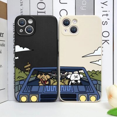 Funny Cartoon Dog Couple Phone Case for Iphone 16 15 13 12 11 Pro Mini XS MAX X Cover for Iphone 14 7 8 Plus Silicone Soft Funda