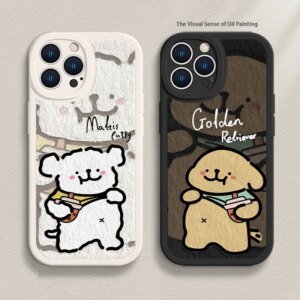 Phone Case For Lovers Couples Fit for iPhone 11 12 13 14 15 16 Pro Max XR X XS Mini 8 7 Plus SE 2020 Clear Case Cute Cartoon Dog