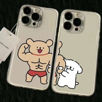 Funny Cartoon Puppy Couple Phone Case For iPhone 11 12 13 14 15 16 Pro Max XR X XS Mini 8 7 Plus SE 2020 Fashion Case Funda